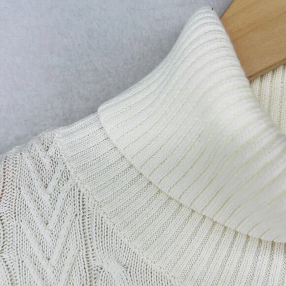 LANDS END Sweater Womens L 14-16 Turtleneck Cable Knit Pullover Cotton Off White - Picture 9 of 16